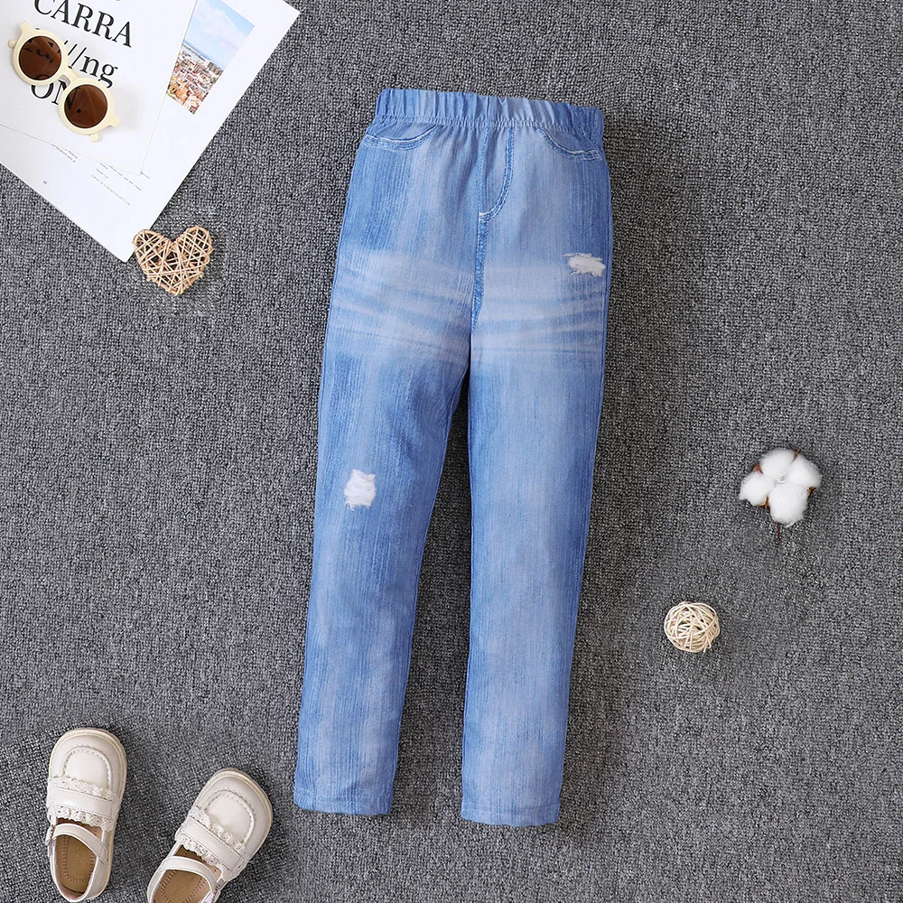 

2023 New Pants for Kids Autumn Trousers Enfant Garcon Kids Fashion Loose Ripped Blue Denim Pants Baby Girls Harem Pants 18M-8T