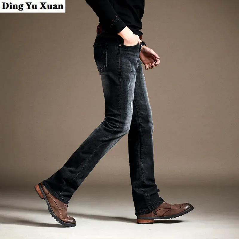 

Mens Business Casual Flare Jeans Boot Cut Long Flared Jeans for Men Classic Vintage Slim Bootcut Denim Pants Black Blue
