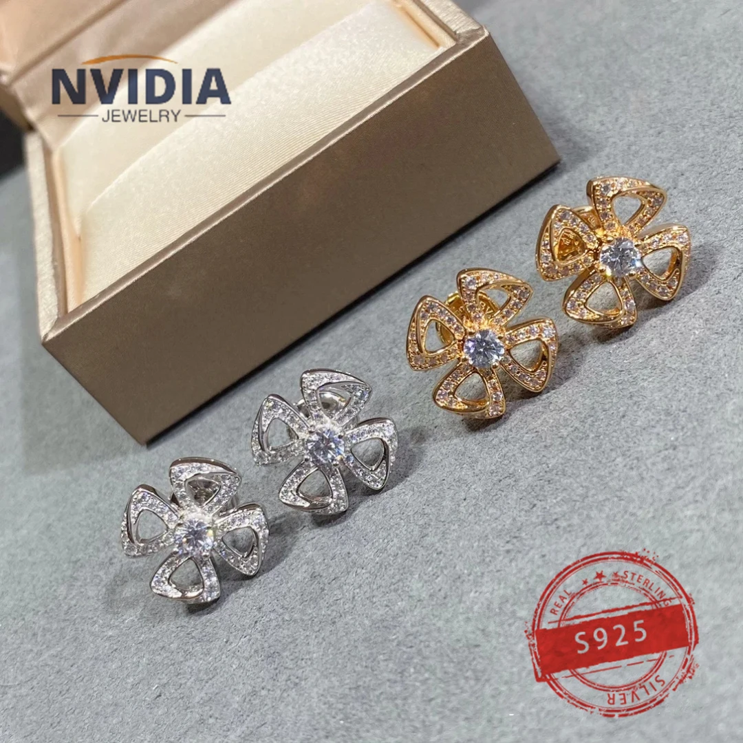

2024 Fashion Hot Selling Jewelry BV Customized S925 Silver Luxury Diamond Eternal Flower Women's Earrings Birthday Party Gift
