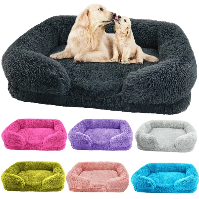 

Winter Rectangular Large Dog Beds Washable Plush Fluffy Dog Cat Bed Mat Pet Cushion Big Medium Kennel House camas para perro