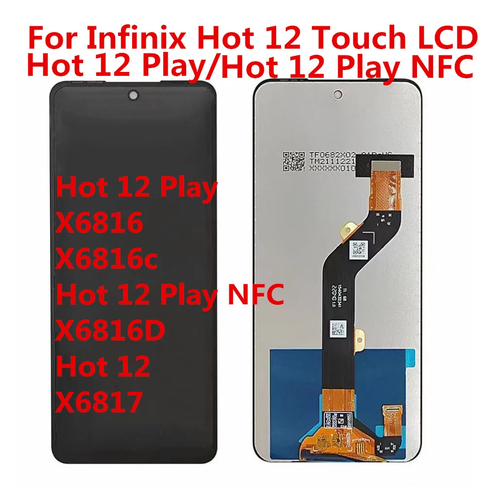 

Black 6.82 inch For Infinix Hot 12 Hot 12 Play NFC X6816 X6817 LCD Display Touch Screen Digitizer Panel Assembly / With Frame