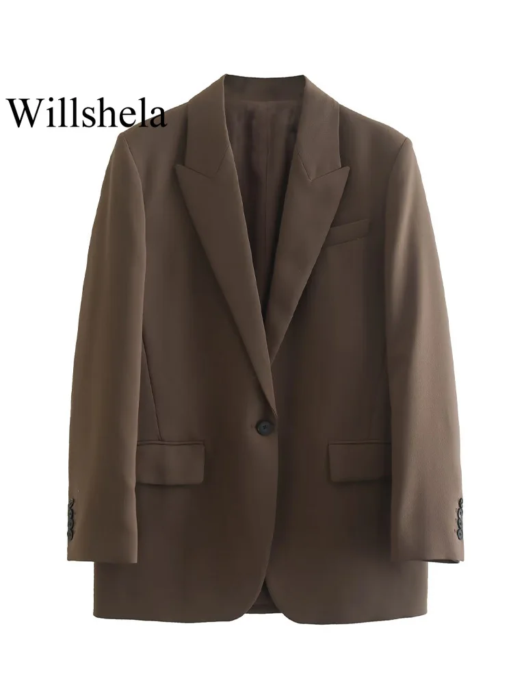 Willshela Women Fashion With Pockets Brown Single Button Blazer Vintage Notched Neck Long Sleeves Female Chic Lady Outfits
Willshela Women Fashion With Pockets Brown Single Button Blazer Vintage Notched Neck Long Sleeves Female Chic Lady Outfits