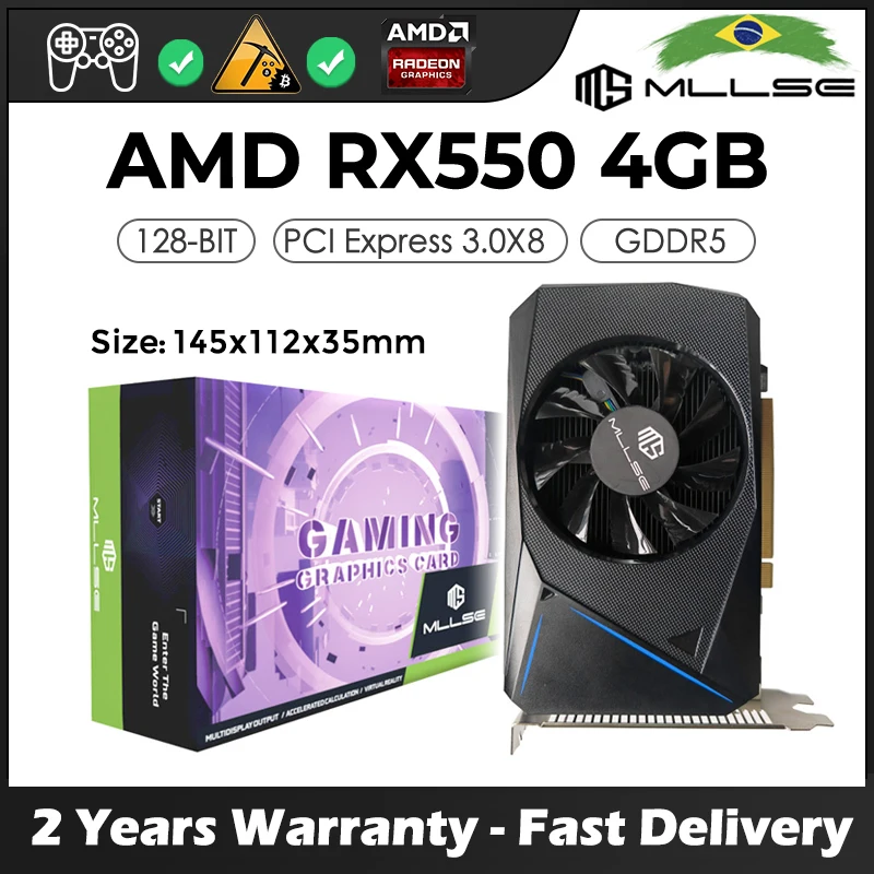 

MLLSE Graphics Card AMD Radeon RX 550 4GB GDDR5 128-bit PCIe 3.0 x8 Lexa 14 nm GPU Desktops Gaming Placa de Video Card