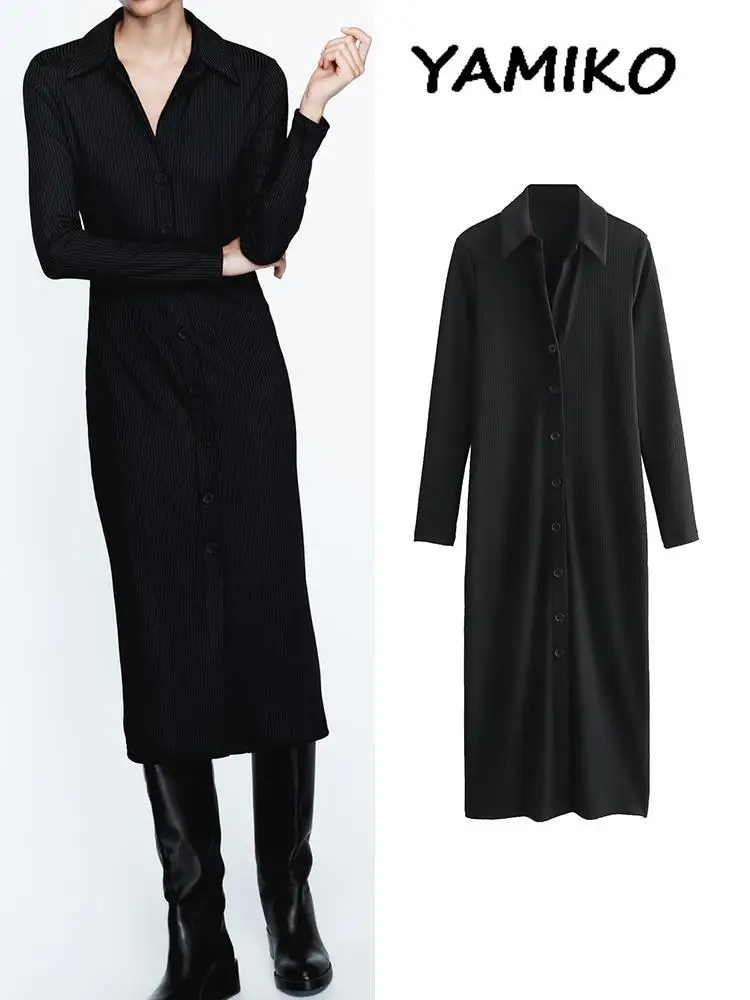 Ribbed Fashion Women Fitted Dress 2023 Solid Lapel Long Sleeves Button-up Front Midi Dresses Ladies Elegant Vintage Female Robes
Ribbed Fashion Women Fitted Dress 2023 Solid Lapel Long Sleeves Button-up Front Midi Dresses Ladies Elegant Vintage Female Robes