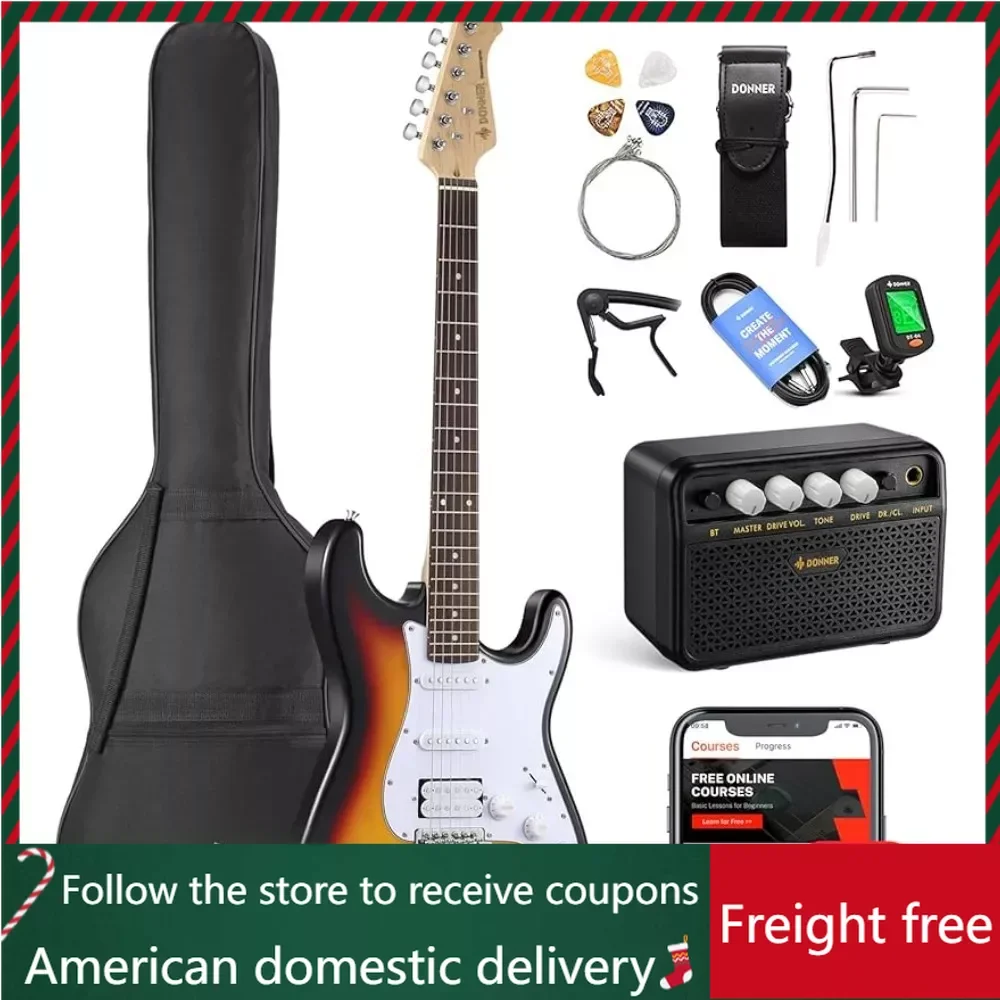 

39 Inch Full Size Electric Guitar Kit Beginner Starter with Amplifier Bag Capo Strap String Tuner Cable Picks Freight free