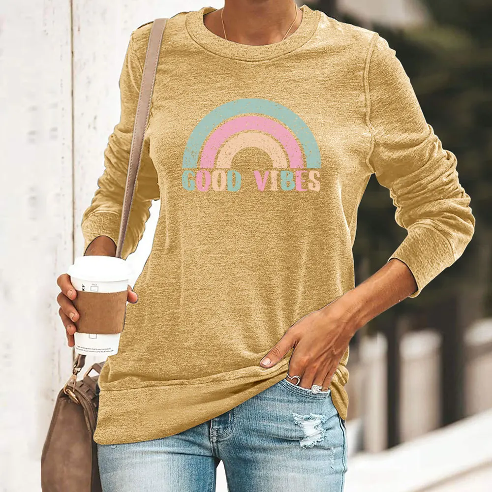 Vintage Sweatshirt Basic Versatile Rainbow Printing Loose Long Sleeve Sweater Top Women's Clothing
Vintage Sweatshirt Basic Versatile Rainbow Printing Loose Long Sleeve Sweater Top Women's Clothing