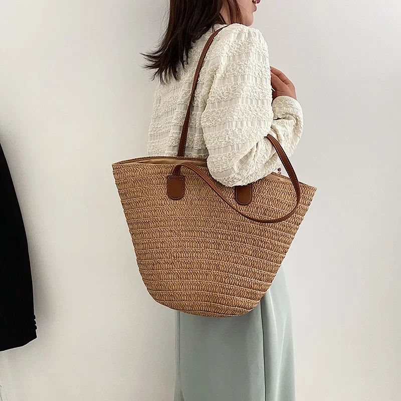 Knitted Straw Luxury Shoulder Bag - Large Woven Beach Shopper Basket 25 Sb7da2533deff4ad1b9b8b5f0dfa89b73I