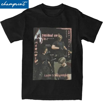 Camiseta Masculina Casual de Algodão de Manga Curta Primavera Verão 2023, Gola Alta, Respirável 12 Leon S Kennedy Character Poster T-Shirt For Men Women 100%Cotton Tops Retro Resident Evils Round Neck Short Sleeve