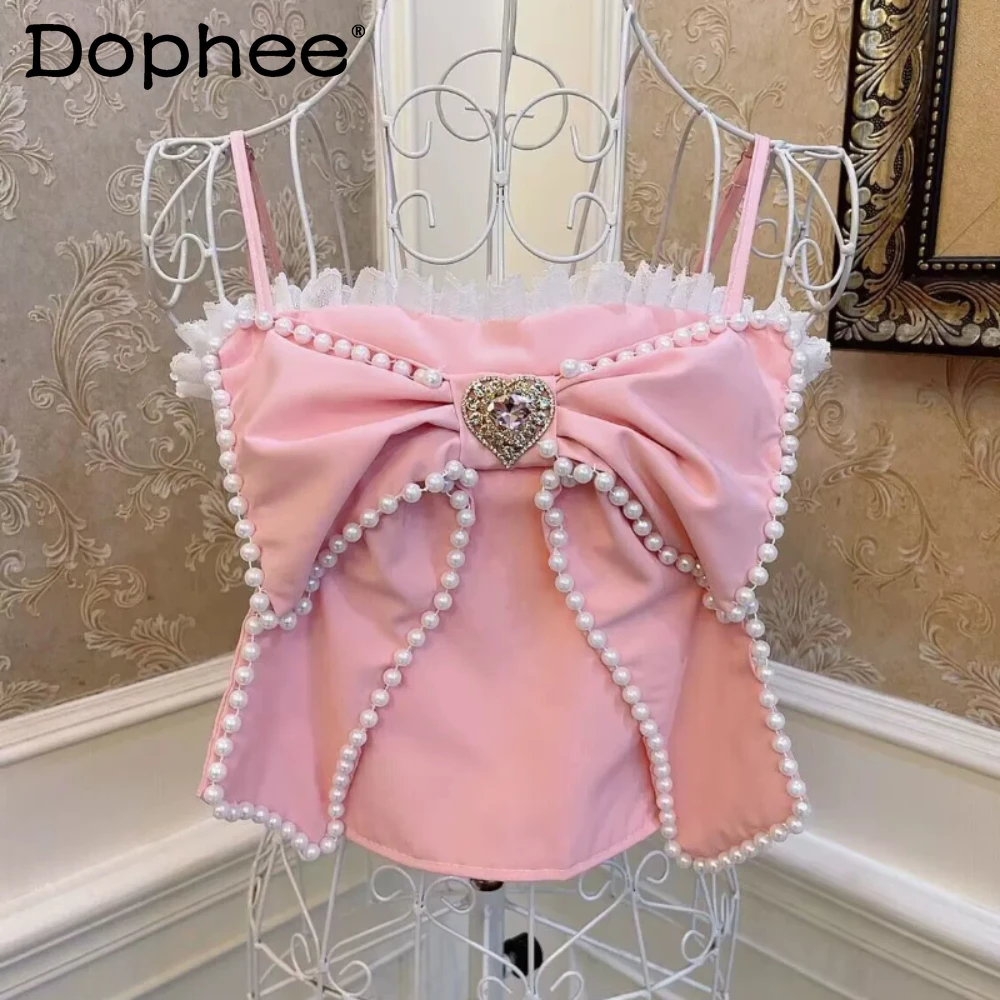 Milk Sweet Girl Summer Ice Cream Bow Love Rhinestone Pearl Tree Fungus-like Lacework Cropped Tank Top Short Sling Women Clothes
Milk Sweet Girl Summer Ice Cream Bow Love Rhinestone Pearl Tree Fungus-like Lacework Cropped Tank Top Short Sling Women Clothes