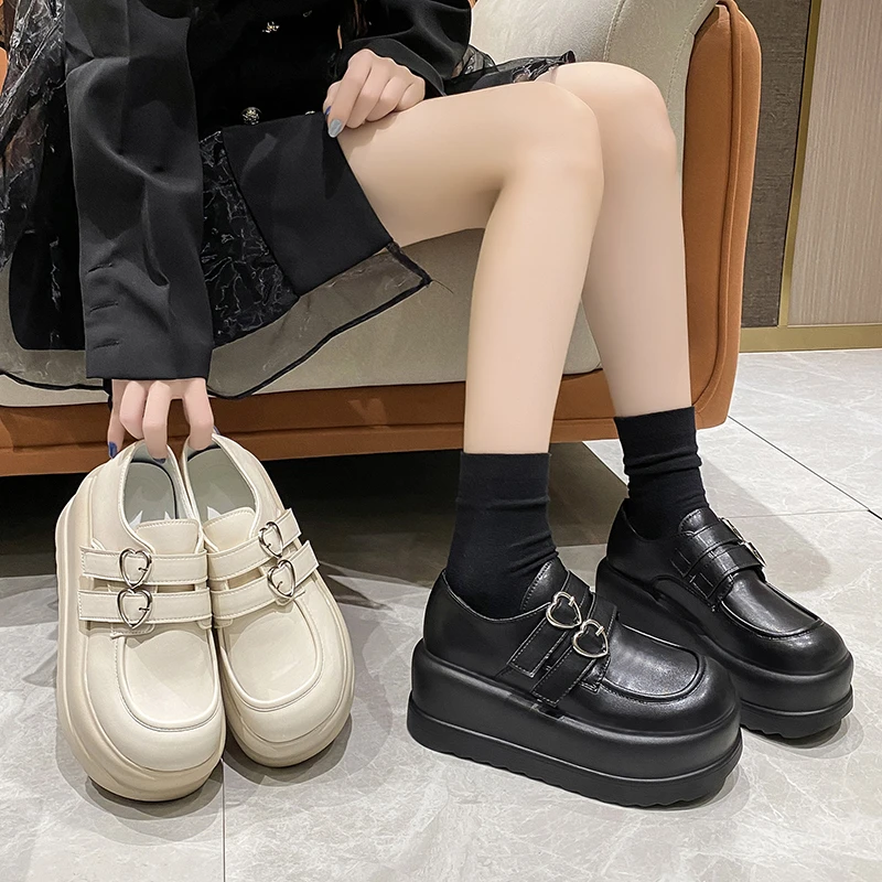

Casual Woman Shoe Loafers With Fur Round Toe British Style Female Footwear All-Match Oxfords Modis Clogs Platform Slip-on Preppy