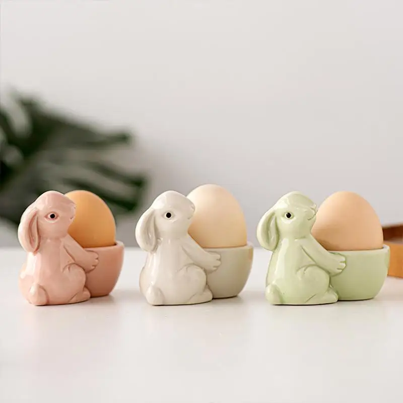 

Ceramic Egg Cups bunny shape Egg Holder stand Creative boil egg serving tray Easter Tableware egg container cup for Breakfast