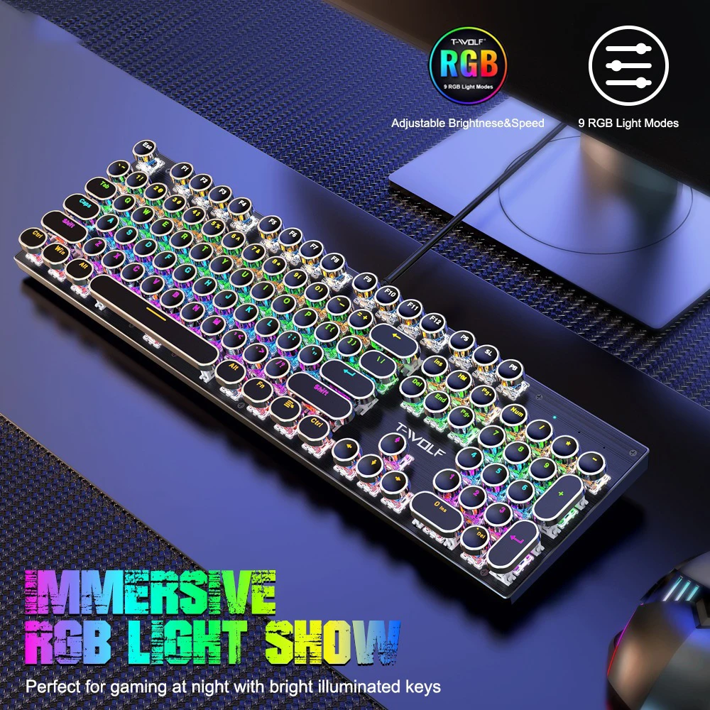 Real mechanical keyboard backlit game keyboard retro punk USB connection,illuminat ed 104 buttons, game without delay waterproof
Real mechanical keyboard backlit game keyboard retro punk USB connection,illuminat ed 104 buttons, game without delay waterproof