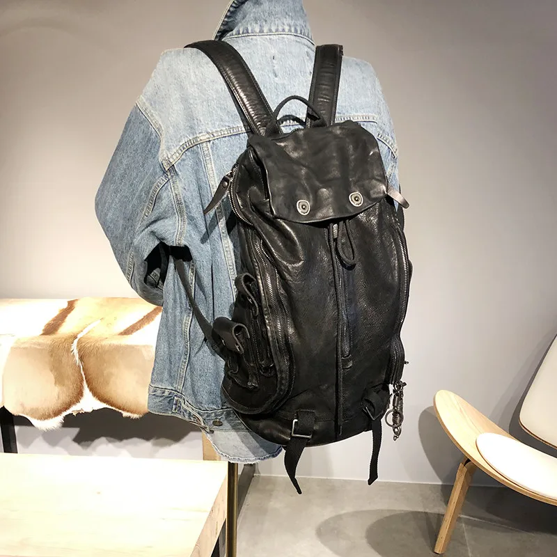 

PNDME organizers designers handmade genuine leather men's women's backpacks fashion outdoor travel luxury real cowhide bagpack