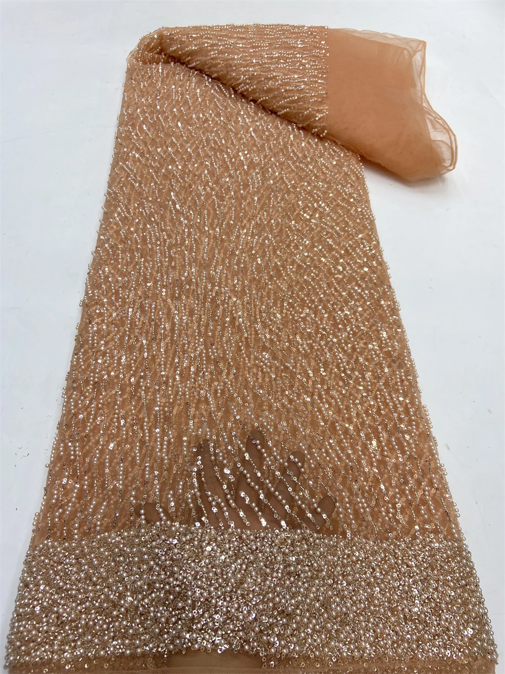 

Африканская нигерийская кружевная сетчатая ткань с блестками и бисером, вышивка для женских свадебных платьев, 5 ярдов ткани, тюль на метр JY290