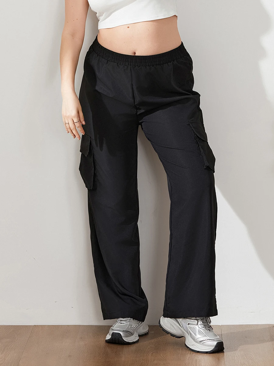 

Women s Casual Pants Plain Color Loose Fit High Rise Straight-Leg Baggy Casual Long Trousers - Comfortable and Stylish