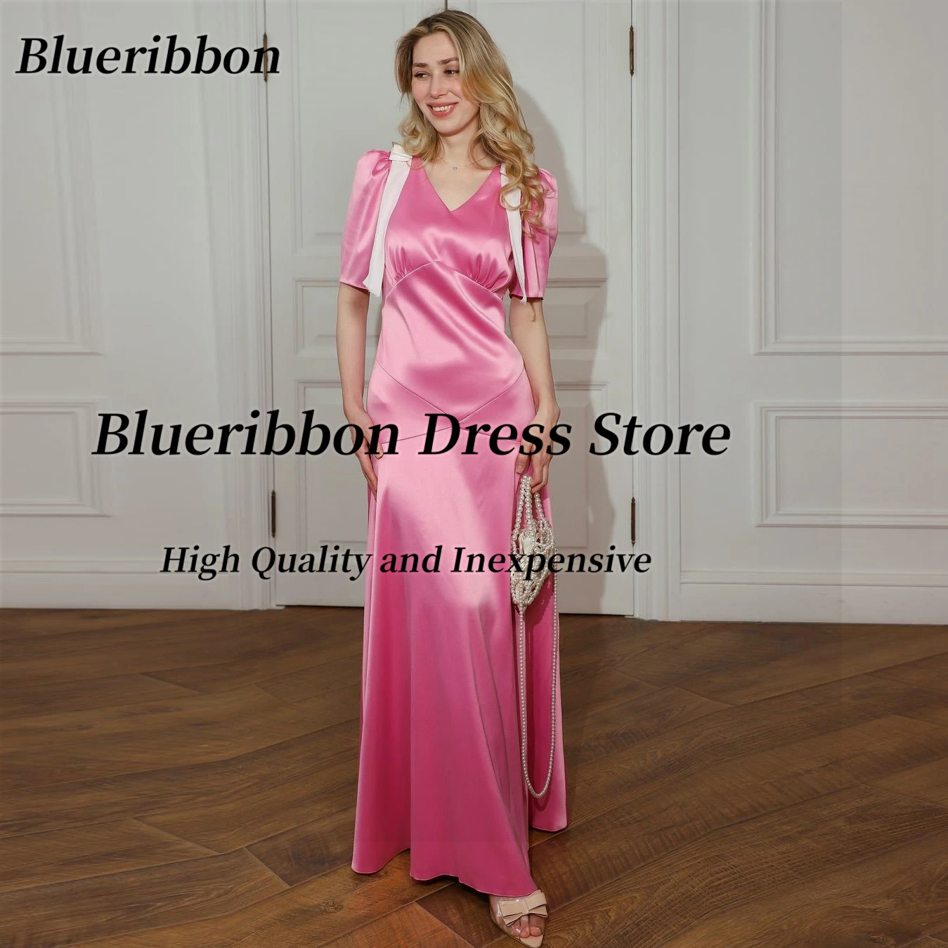 Blueribbon V Neck Wedding Party Bridesmaid Dress with Bows Short Sleeves Prom Dresses Zipper Back Vestidos Party Evening Gowns
Blueribbon V Neck Wedding Party Bridesmaid Dress with Bows Short Sleeves Prom Dresses Zipper Back Vestidos Party Evening Gowns