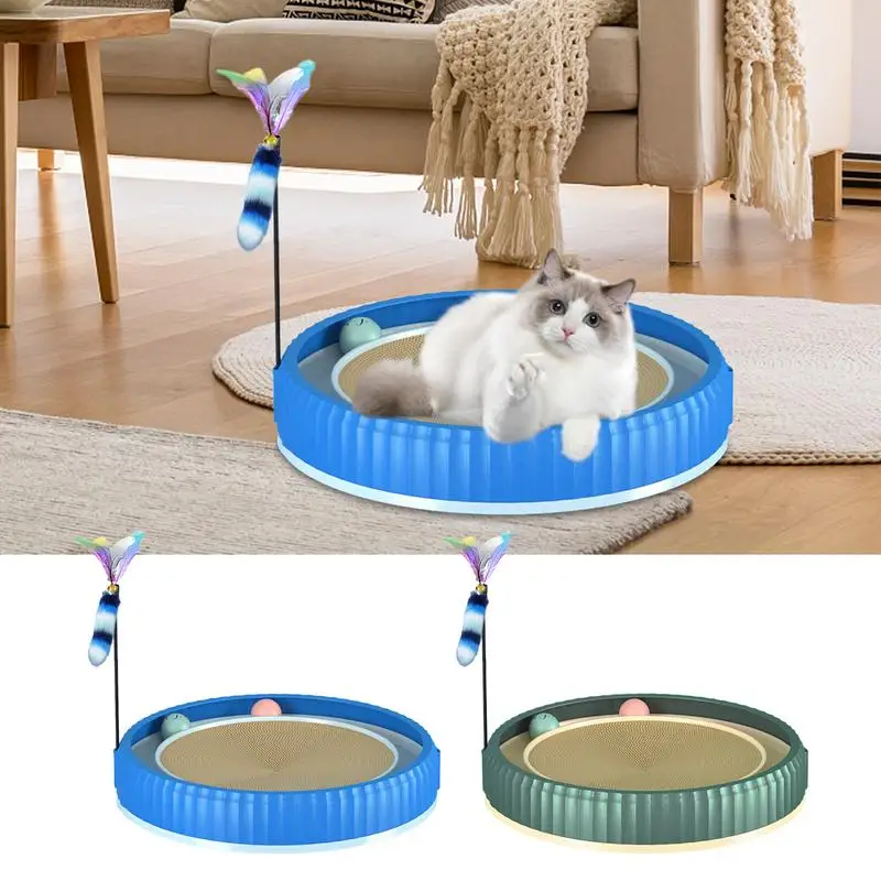 

Cat Scratching Board 3 in 1 Cat Turntable Scratcher Board Bed Large Wide Modern Sofa Bed with Cat Teaser Wand for Cats Prevents