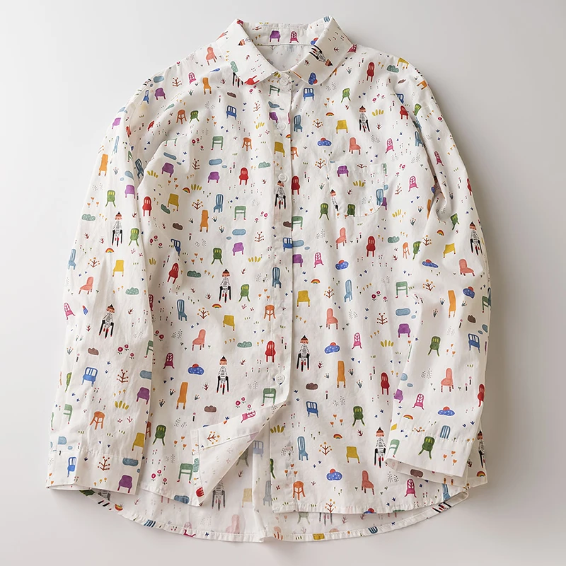 Cartoon Stool Printed Long-sleeved Shirt Women Clothing New Relaxed Slimming Single Breasted Casual Sweet Blouse Tops U292
Cartoon Stool Printed Long-sleeved Shirt Women Clothing New Relaxed Slimming Single Breasted Casual Sweet Blouse Tops U292