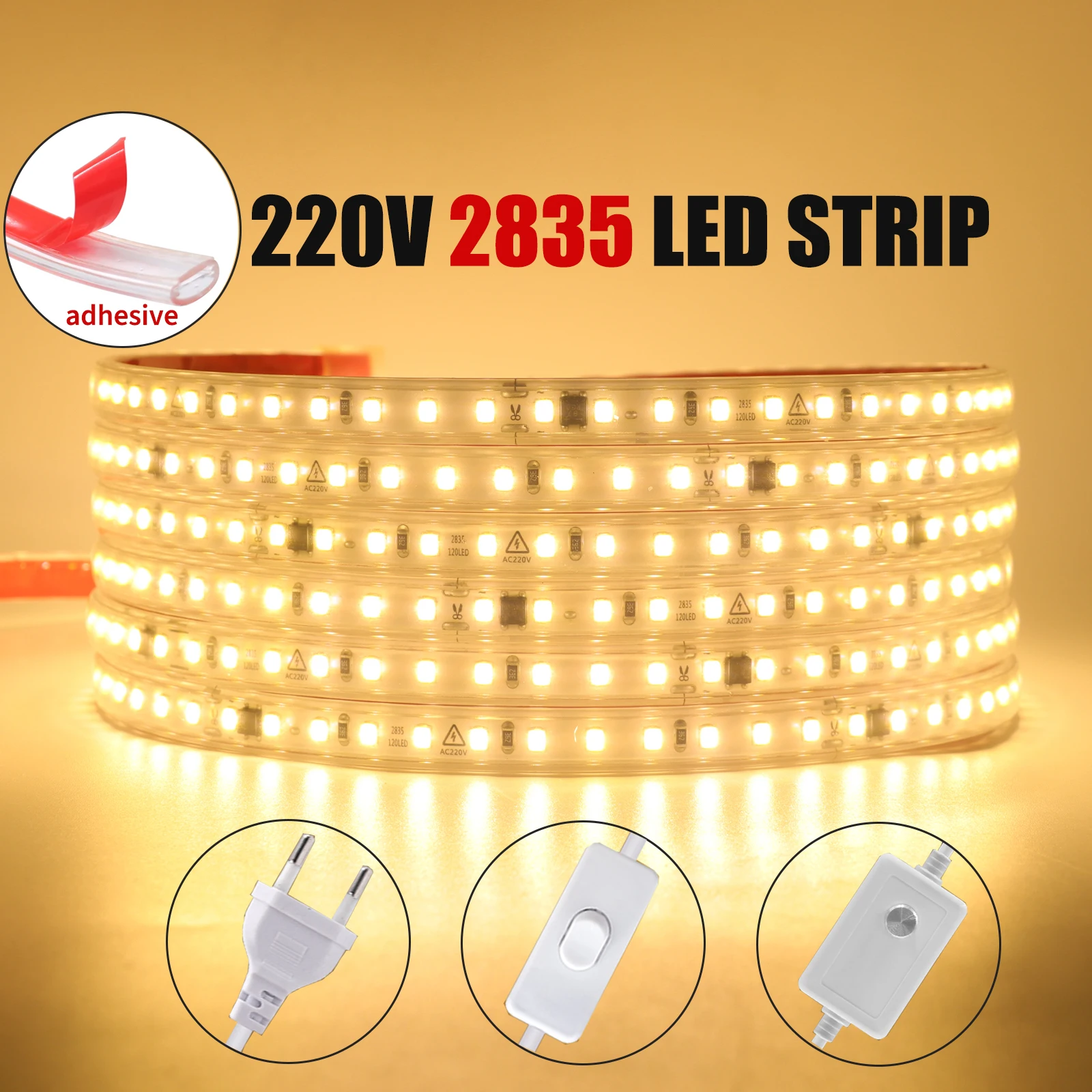 LED Strip Light 220V IP65 Waterproof 120LEDs/M Flexible Ribbon 10cm Cut Adhesive LED Light Tape EU Plug for Room Garden Lighting
LED Strip Light 220V IP65 Waterproof 120LEDs/M Flexible Ribbon 10cm Cut Adhesive LED Light Tape EU Plug for Room Garden Lighting