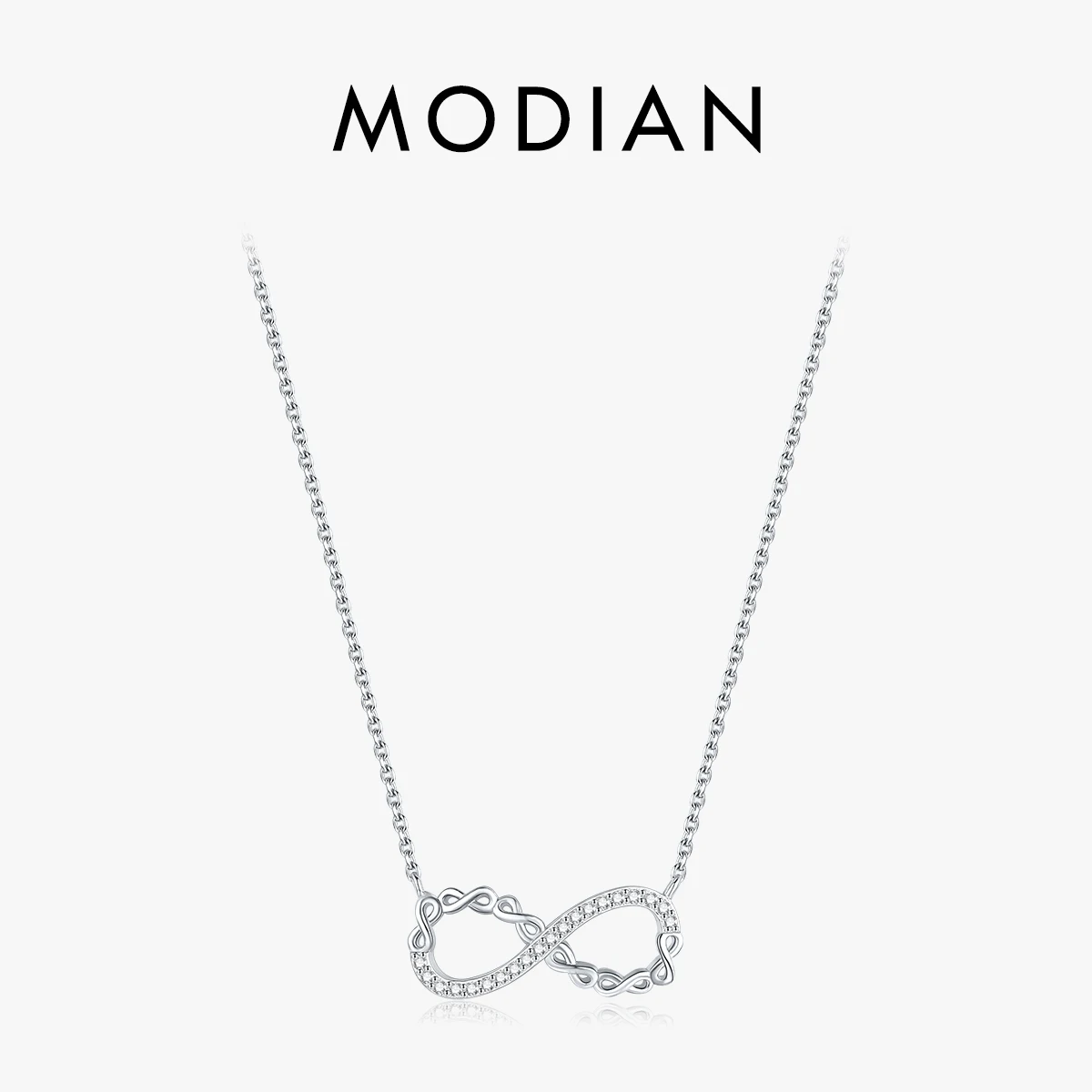 

MODIAN Solid 925 Sterling Silver Romantic Infinite Love Pendant Necklace Shining Clear Cubic Zirconia For Women Anniversary Gift