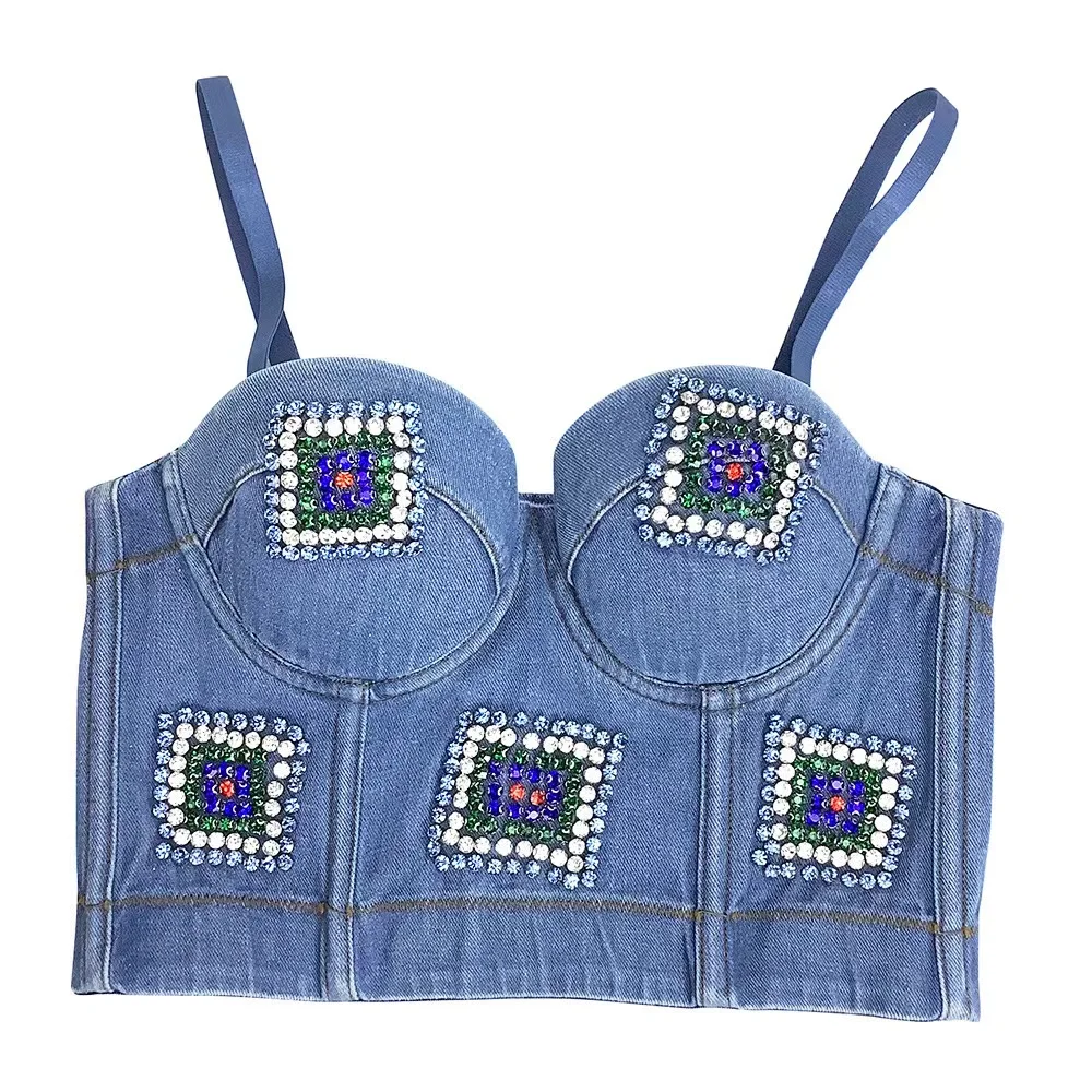 Fashion Denim Tank Tops Vests Women Luxury Diamonds Bustier Bra Slim Camisole Sexy Backless Cropped Top Summer 2023
Fashion Denim Tank Tops Vests Women Luxury Diamonds Bustier Bra Slim Camisole Sexy Backless Cropped Top Summer 2023