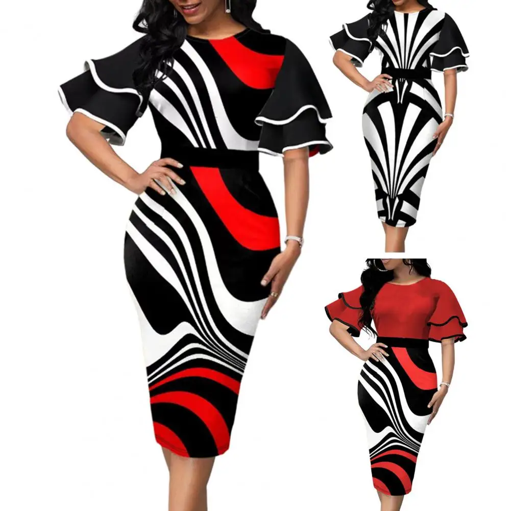 Women Gown Dress Geometric Print Office Lady Dresses with Flared Sleeves Hip Wrap Chic Workwear for Women Slim Fit Dress
Women Gown Dress Geometric Print Office Lady Dresses with Flared Sleeves Hip Wrap Chic Workwear for Women Slim Fit Dress
