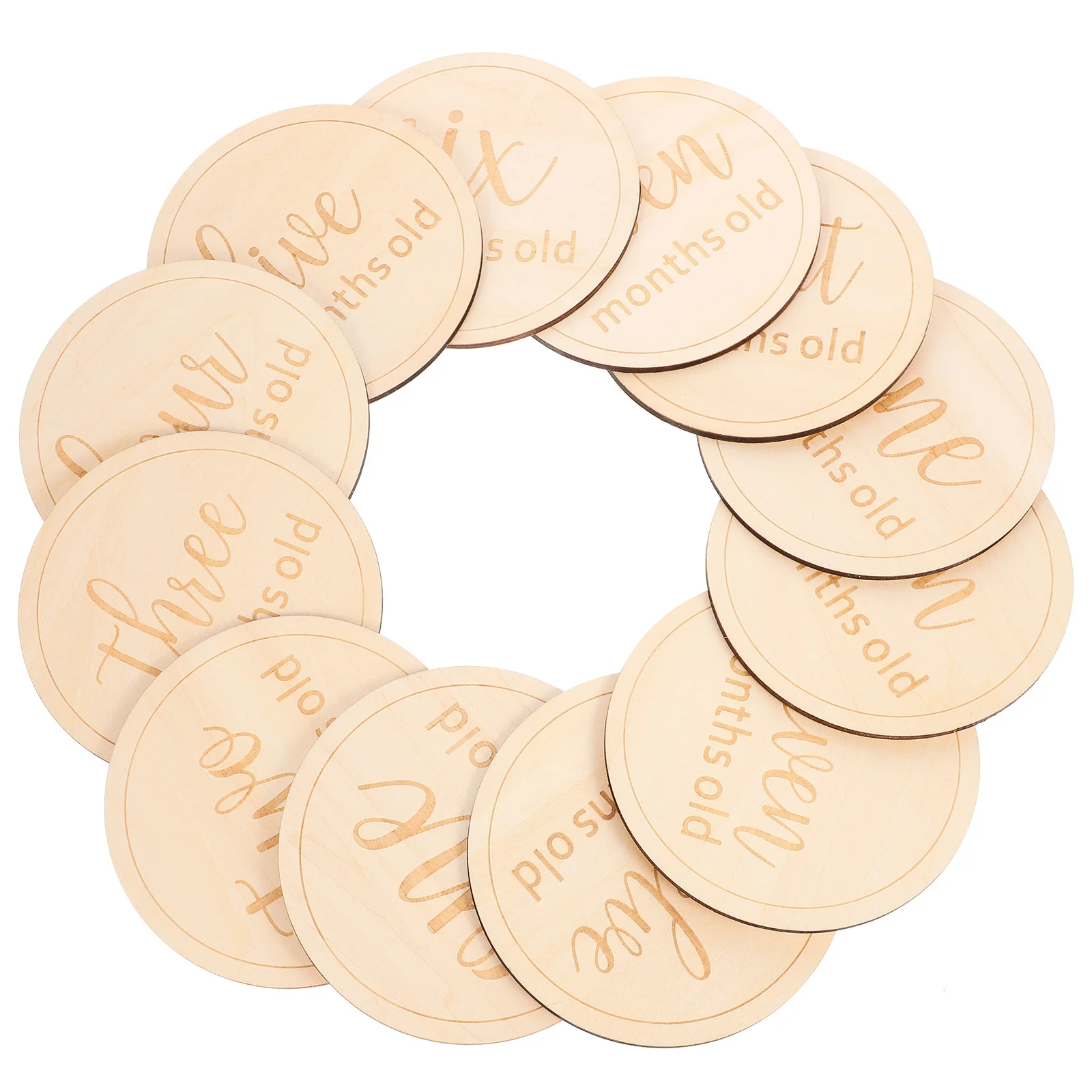 

12 Pcs Baby Milestone Cards Wooden Monthly Discs Sign for Photo Prop Newborn The Gift Markers Emblems