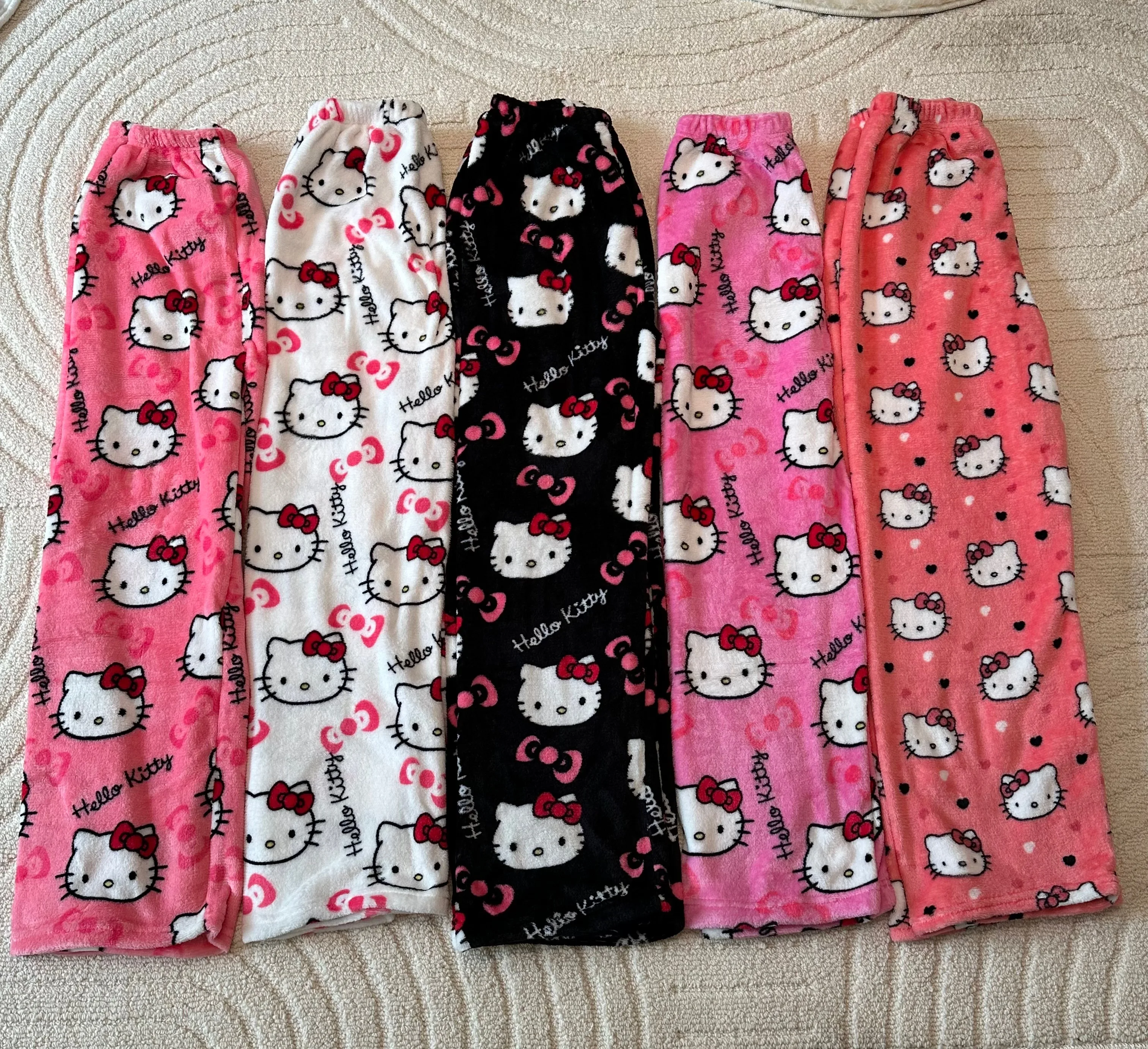 

Halloween Sanrio Hello Kitty Pajamas Pants Unisex Autumn Winter Warm Flannel Sleepwear Trendy Pumpkin Trousers Casual Pants Y2K