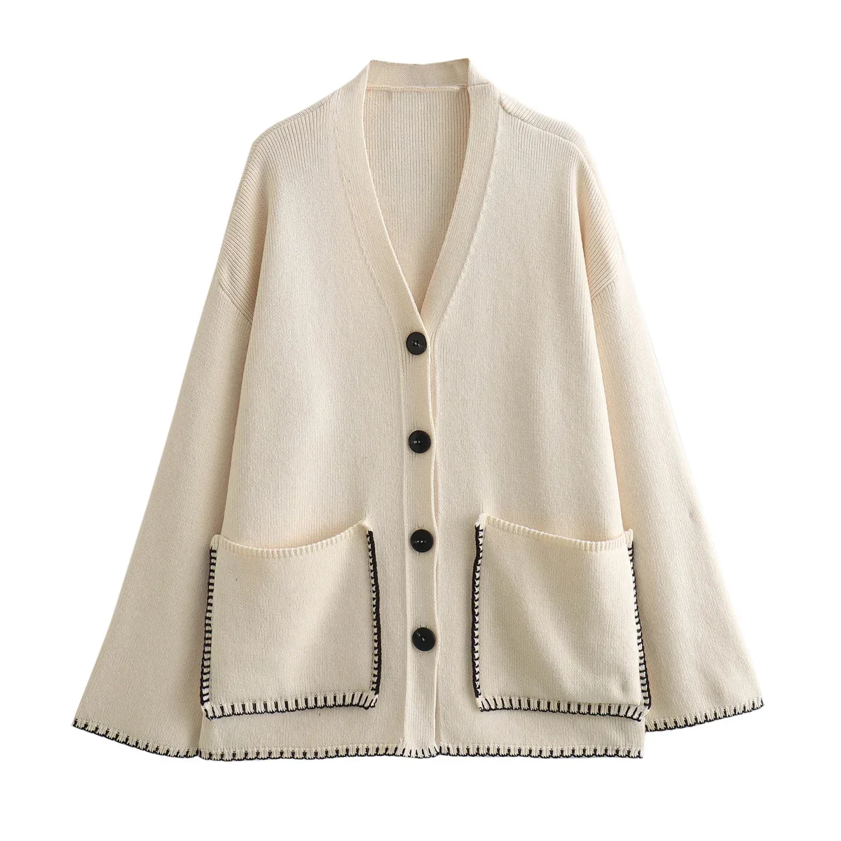 Women's New Fashion Thread Decoration Loose Single breasted V Neck Knitted Coat Vintage Long Sleeve Pocket Women's Coat Chic Top
Women's New Fashion Thread Decoration Loose Single breasted V Neck Knitted Coat Vintage Long Sleeve Pocket Women's Coat Chic Top