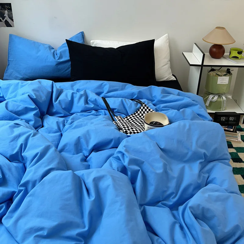 

Korean Style Blue Bedding Set Boys Girls Twin Queen King Size Duvet Cover Flat Bed Sheet Set Quilt Cover With Pillowcase