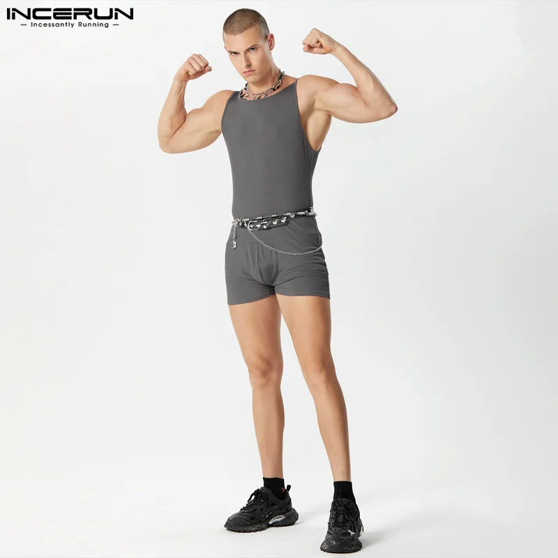 

Sexy Style New Men Homewear Fashion Suspender Design Jumpsuits Casual Male Striped Solid Sleeveless Bodysuits S-3XL INCERUN 2023