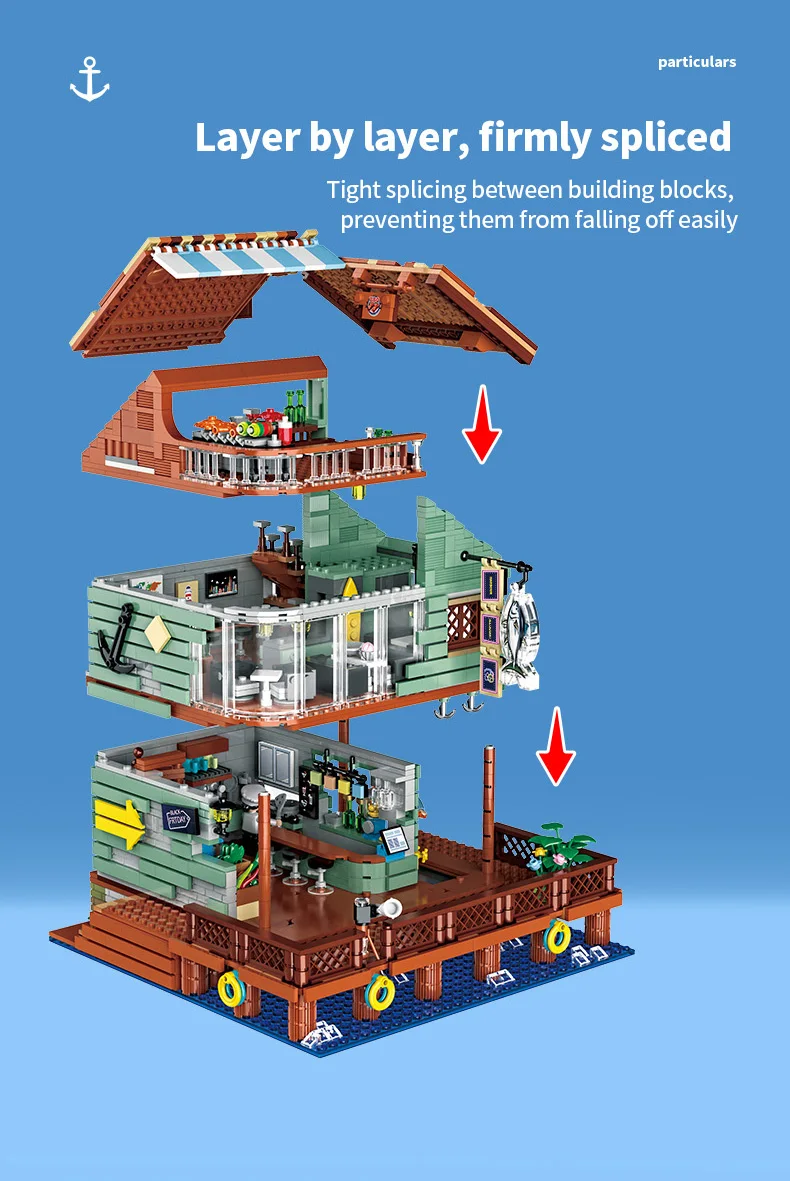 2096PCS Harbor Restaurant Building Blocks Seaside Street View House Construction MOC Bricks Toys Children's Christmas Gifts 2096PCS Harbor Restaurant Building Blocks Seaside Street View House Construction MOC Bricks Toys Children's Christmas Gifts
