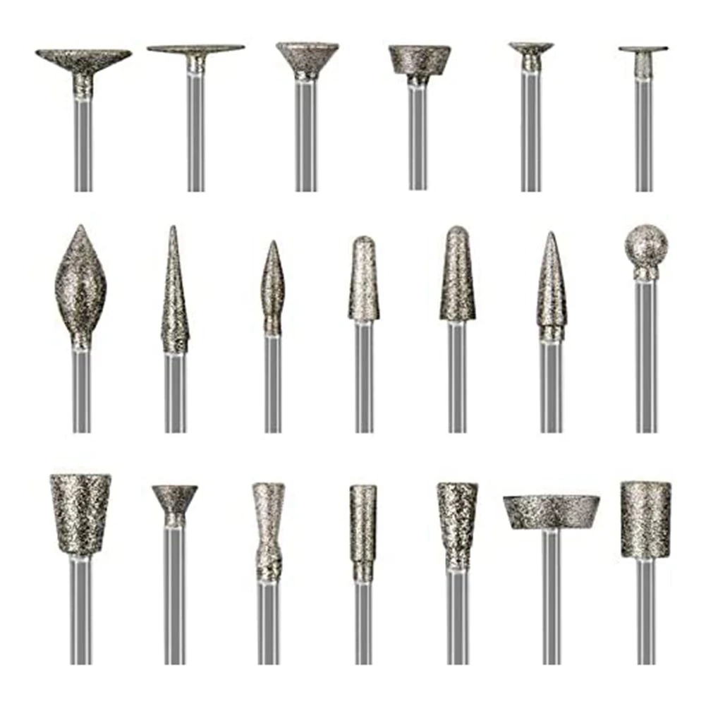 

Stone Carving Set Diamond Burr Bits,20PCS Polishing Kits Rotary Tools Accessories with 1/8 Inch Shank for Carving