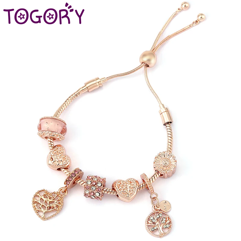 TOGORY Rose Gold Color Life Of Tree Pendant Charm Bracelets With Fashion Heart Beads Bracelets For Women Wife Jewelry Gift
TOGORY Rose Gold Color Life Of Tree Pendant Charm Bracelets With Fashion Heart Beads Bracelets For Women Wife Jewelry Gift