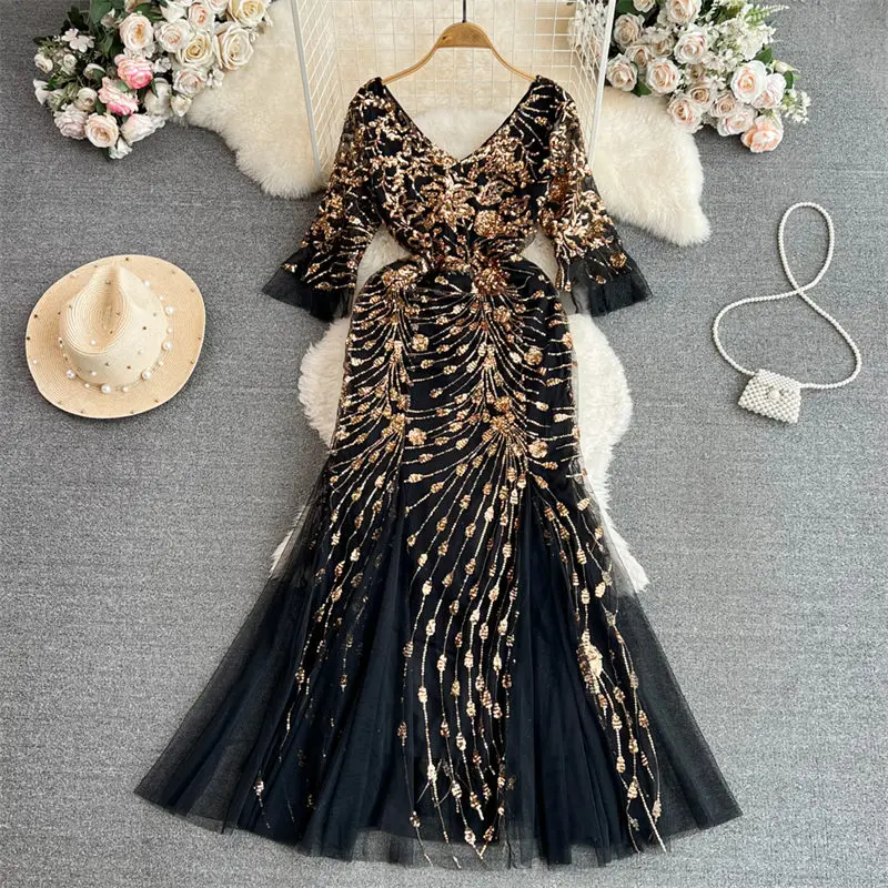 Evening Dress Party Elegant Luxury Celebrity 2023 Lady Fashion Half Sleeve V-Neck Sequin Banquet Long A-Line Fishtail Dress 2089
Evening Dress Party Elegant Luxury Celebrity 2023 Lady Fashion Half Sleeve V-Neck Sequin Banquet Long A-Line Fishtail Dress 2089