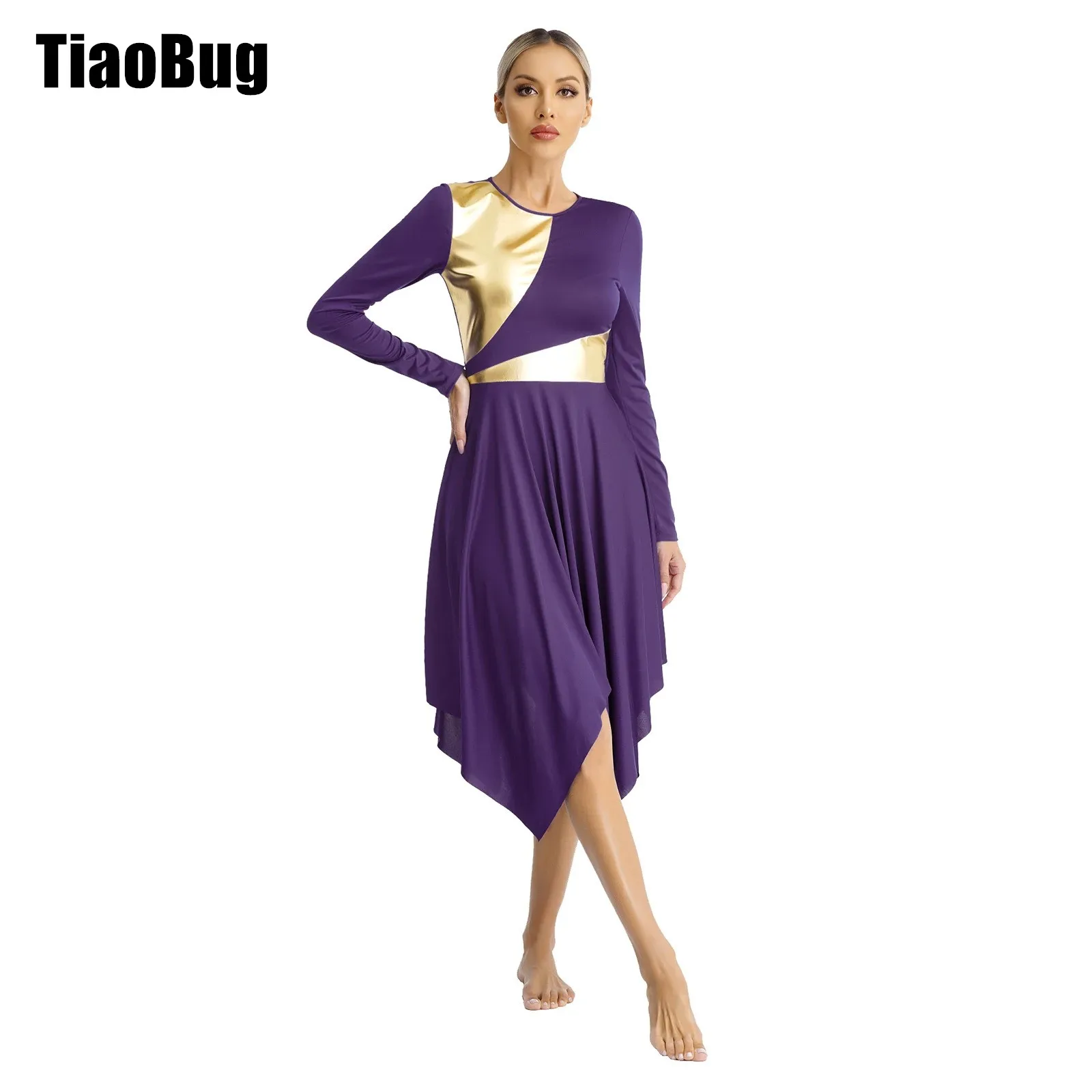 Womens Metallic Liturgical Dress Color Block Long Sleeve Irregular Hem Dance Dresses Church Worship Dancewear
Womens Metallic Liturgical Dress Color Block Long Sleeve Irregular Hem Dance Dresses Church Worship Dancewear