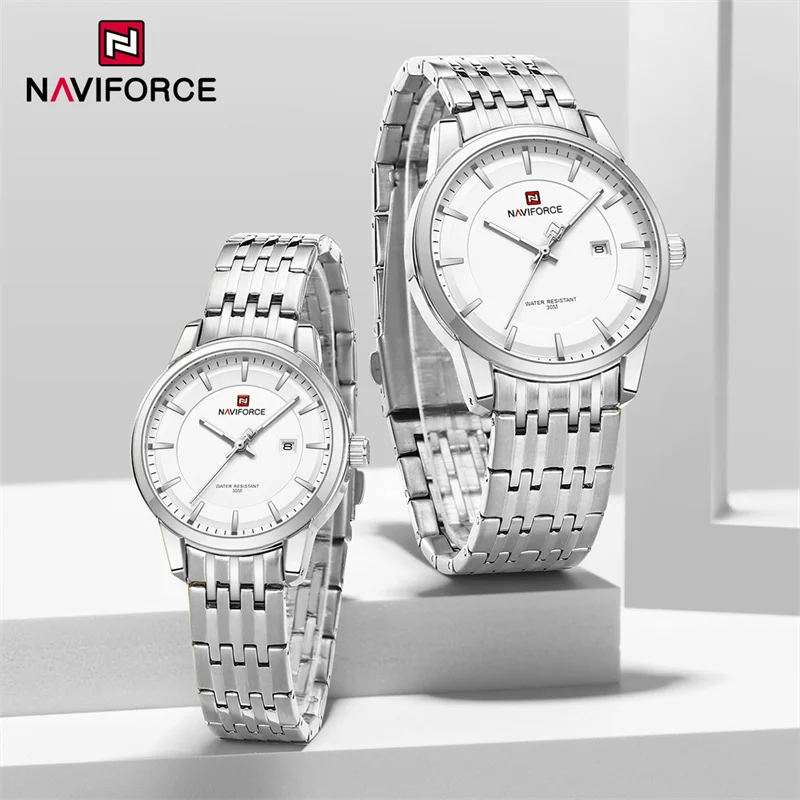 

NAVIFORCE Couple Luxury Watch Stainless Steel Strap Waterproof Fashion Men Women Quartz Wristwatches His Hers Gifts Clock 2024