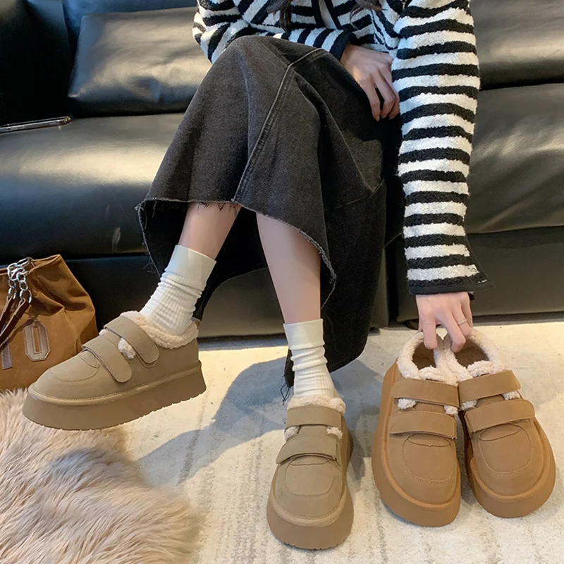 

Moccasin Shoes Autumn Round Toe Shallow Mouth Women Casual Female Sneakers Loafers Fur Clogs Platform Moccasins Winter New Fall