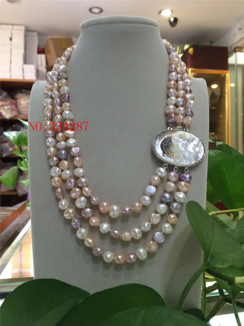 

Женское Ожерелье с жемчугом в стиле барокко, 19 дюймов, 3 ряда, 8-9 мм, розовое, серое, белое, разноцветное