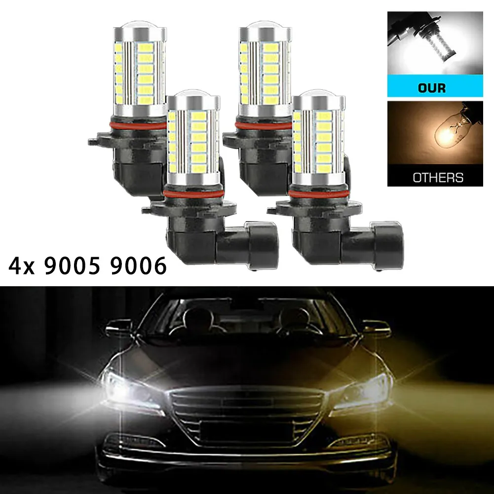 

6.6W 9005 9006 Headlight 6000-6500K Bulbs High Low Beam Super White 1200LM 4pcs/Set 5630 LED DC 12V Durable New