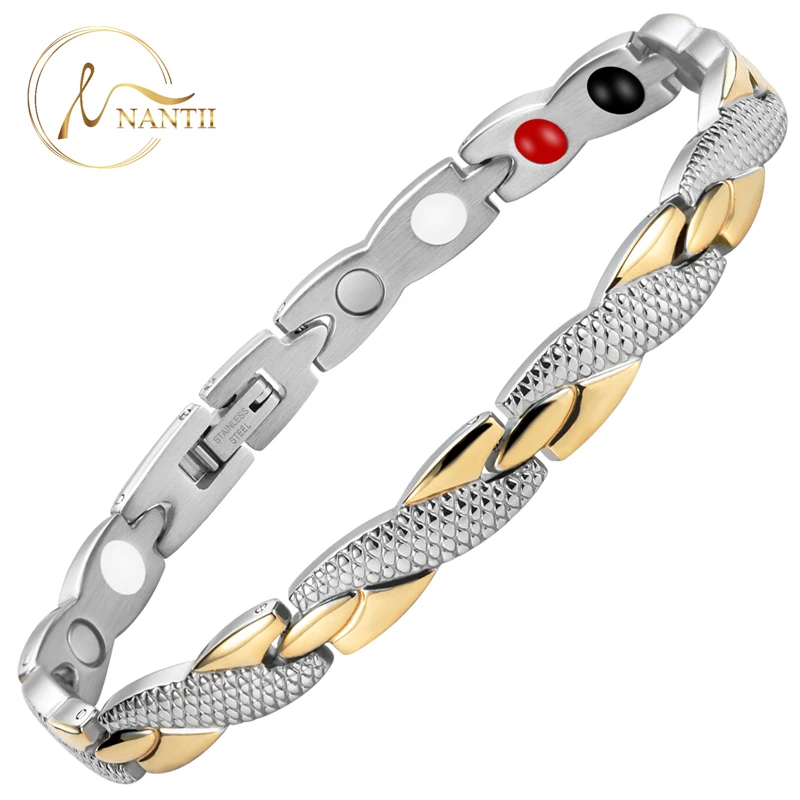 

Women's Fashion Twisted Titanium Steel Bracelet 4 Elements Healthy Bio Magnetic Negative Ion Germanium Bracelets for Women