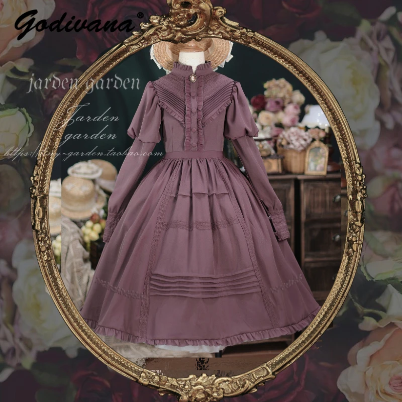 

Classical Style 2024 New Spring Women's Stand Collar Slim Long Sleeve Lolita Dress Op Female Long Dresses