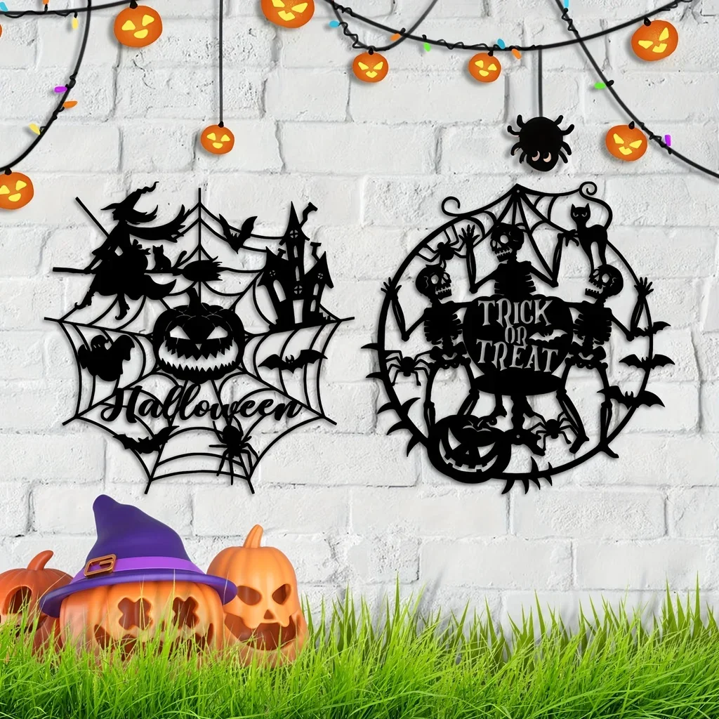

1pc Halloween Witch Skeleton Door Decoration - Wrought Iron Metal Sign Spooky and Unique Wall Art
