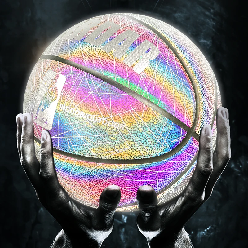 

Новый голографический светоотражающий баскетбольный мяч Размер 7 для молодежи и взрослых светящиеся баскетбольные мячи для улицы и помещений