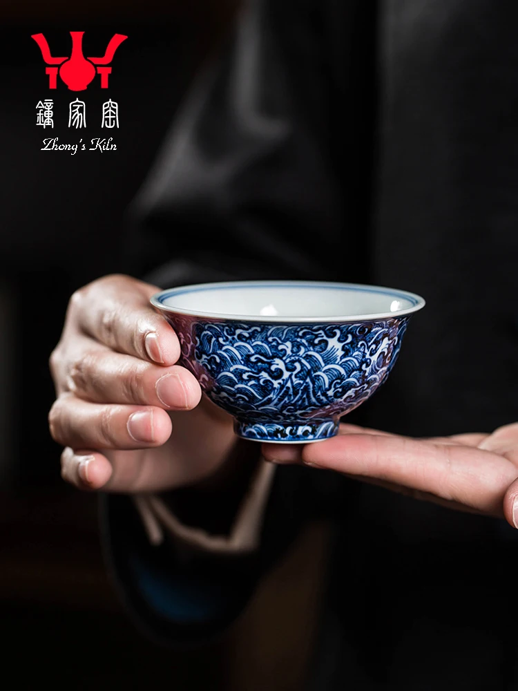 

Zhongjia Master Single Cup Jingdezhen Handmade Tea Ware Hand-painted Chai Kiln Blue And White Sea Water River Cliff