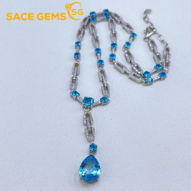 SACE GEMS S925 Sterling Silver 9*13MM Natual Swiss Blue Topaz Pendant Necklaces for Womne Engagement Cocktail Party Fine Jewelry 
SACE GEMS S925 Sterling Silver 9*13MM Natual Swiss Blue Topaz Pendant Necklaces for Womne Engagement Cocktail Party Fine Jewelry