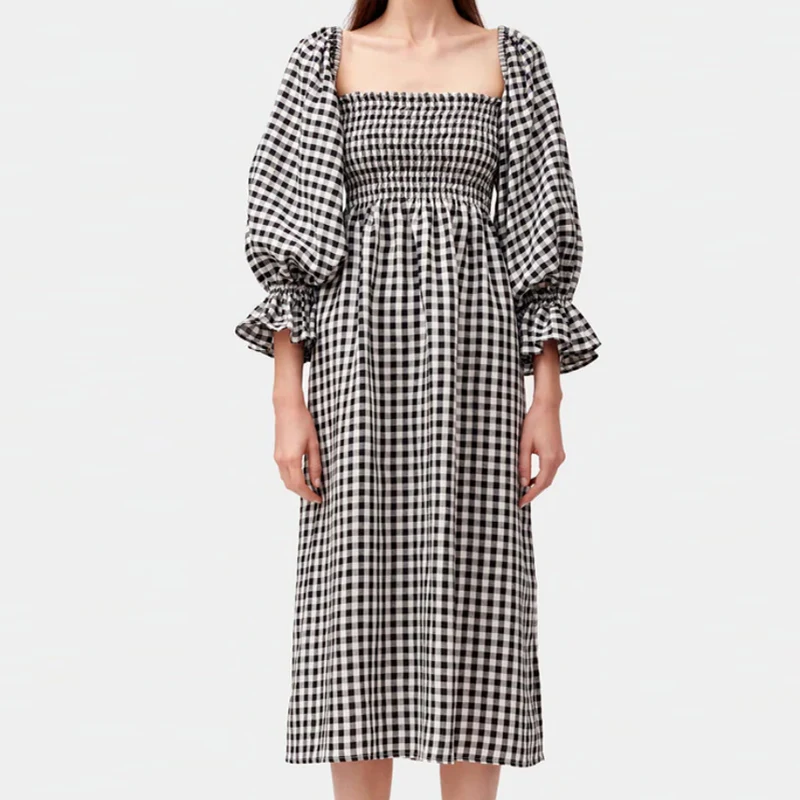 2024 Spring Plaid Print Boho Maxi Dress Women Sexy Square Collar Hollow Long Party Dress Autumn 3/4 Sleeve Loose Female Dresses
2024 Spring Plaid Print Boho Maxi Dress Women Sexy Square Collar Hollow Long Party Dress Autumn 3/4 Sleeve Loose Female Dresses