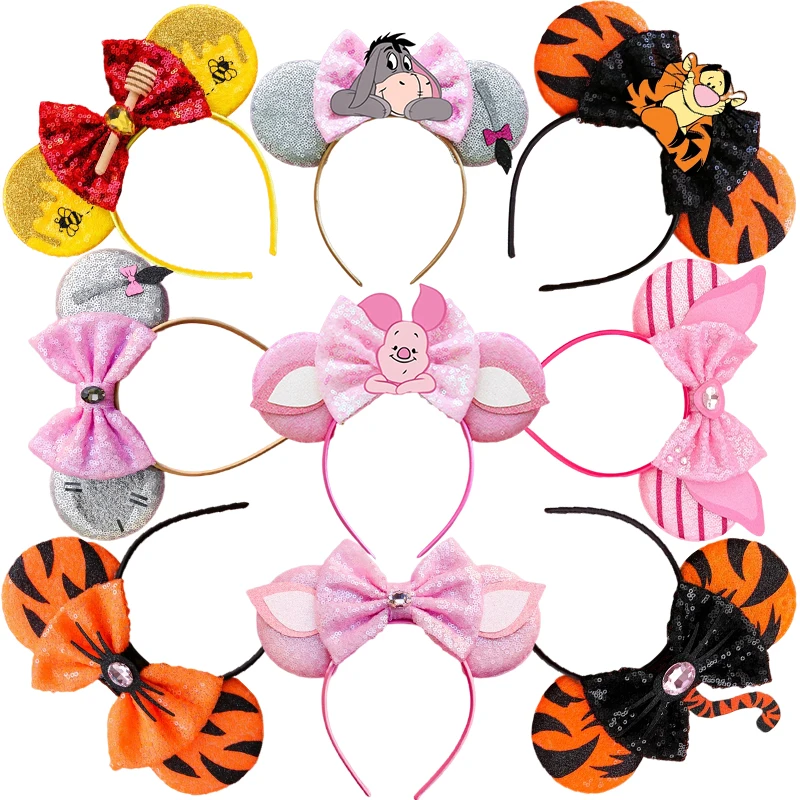 

Disney Winnie The Pooh Ears Bear Hairbands Piglet Tigger Headbands Eeyore Headwear Girls Kids Sequins Bow Hair Accessories Gifts