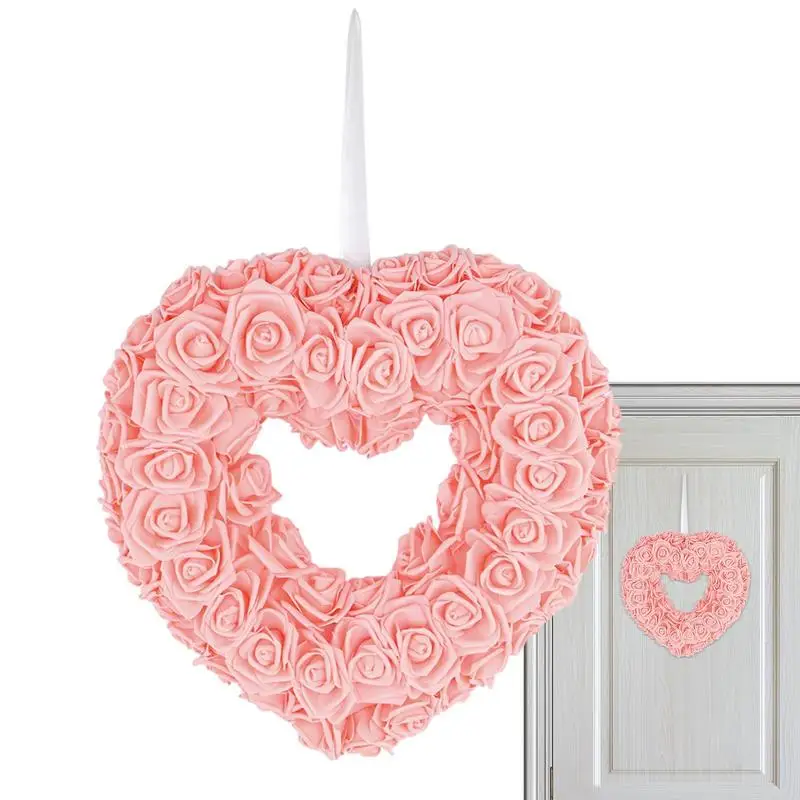 

Valentine's Day Wreath For Door Heart-Shaped Rose Garland Wreath Wedding Proposal Party Festival Simulation Flower Scene Decor