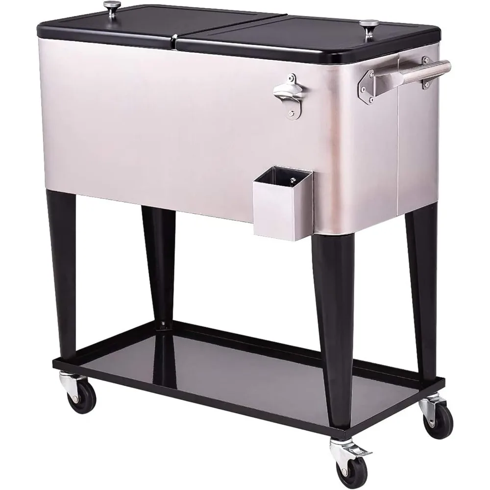 Patio Cooler Cart for Beverage, 80qt Cooler with Locking Wheels, Storage Shelf, Bottle Opener, Drain Plug, Rolling Cooler Cart 
Patio Cooler Cart for Beverage, 80qt Cooler with Locking Wheels, Storage Shelf, Bottle Opener, Drain Plug, Rolling Cooler Cart